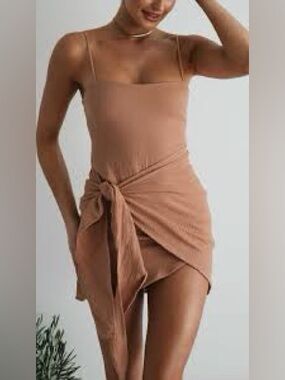 One & Only Tie Front Mini Dress Brown Size S